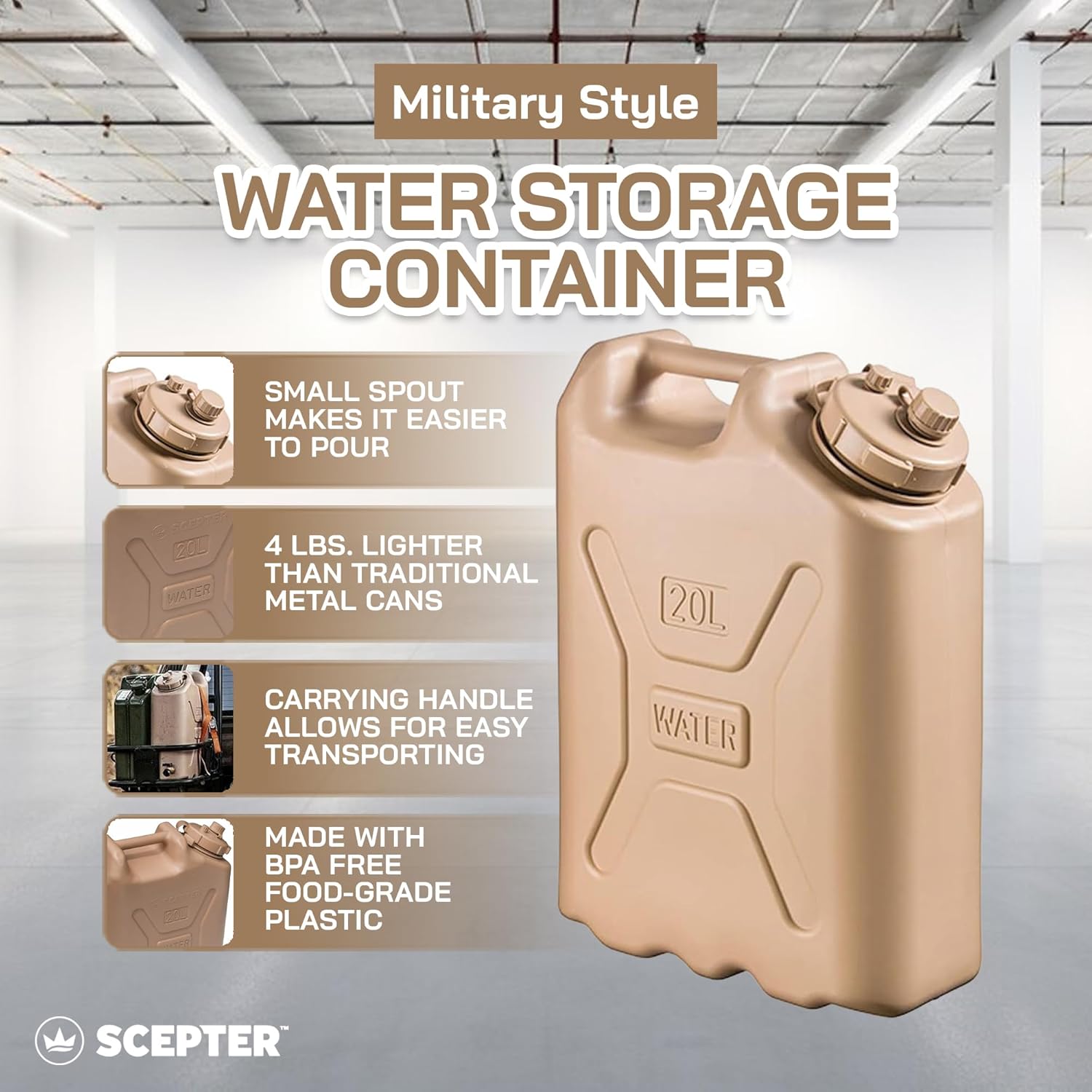 Scepter Military-Style Water Containers: Food-Grade HDPE, Reversible Spouts, and Overlanding Water Logistics